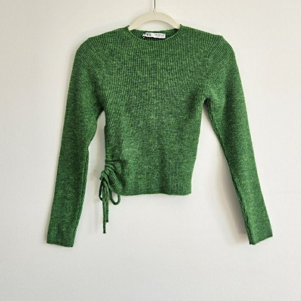 Zara Vibrant Green Ribbed Sweater Side Cut Out
